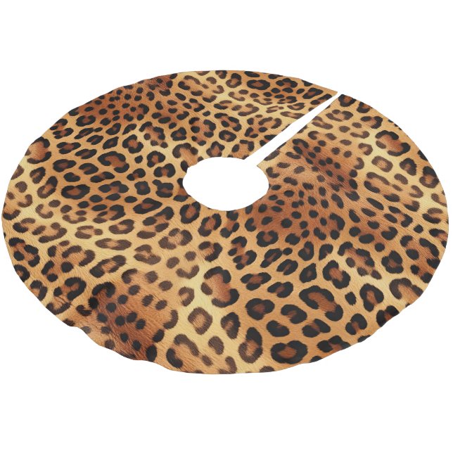 Brown Black Golden Leopard Skriv ut Julgransmatta Borstad Polyester (Vinklad)