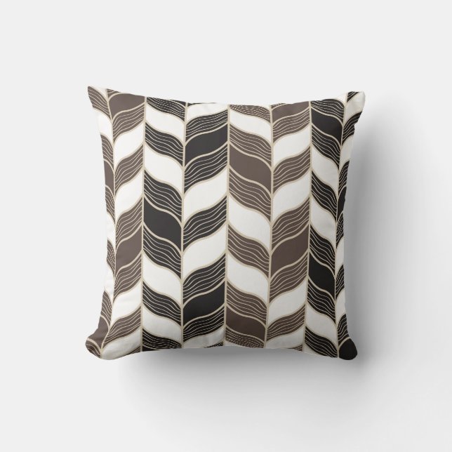 Brown Black Herringbone Handdragen Mönster Kudde (Framsida)