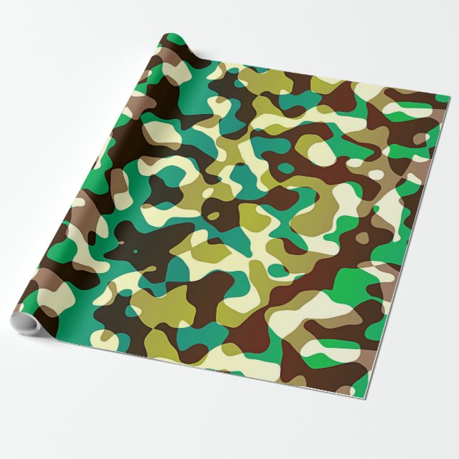 Brown Black Khaki Grönt Camouflage Army Mönster Presentpapper (Utrullad)