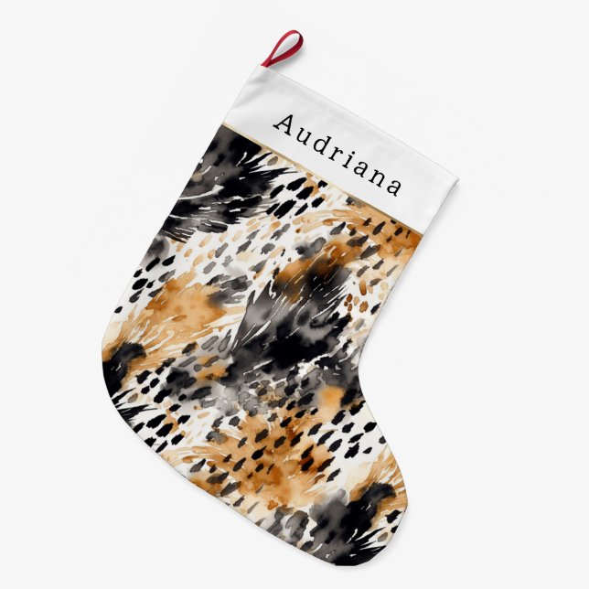 Brown Black Leopard Animal Abstract Christmas Stor Julstrumpa (Framsidan (Hängande))