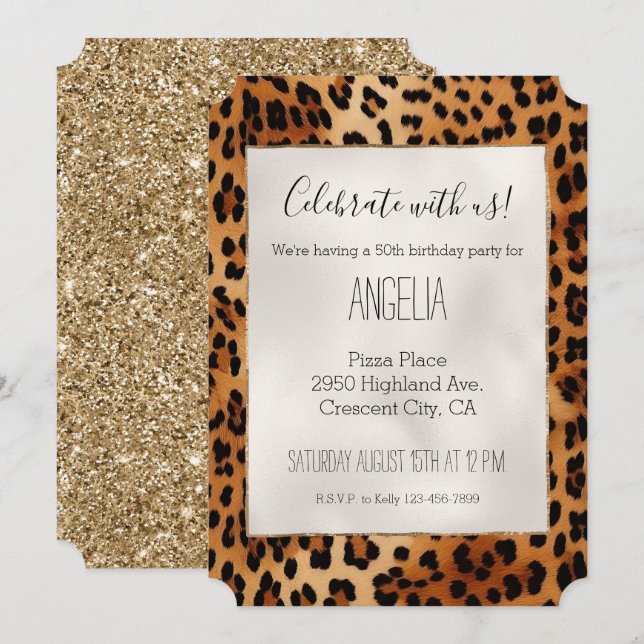 Brown Black Leopard Animal Print Inbjudningar (Fram/baksida)