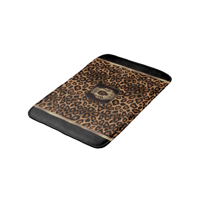 Brown & Black Leopard Mönster med Lejont huvud Badrumsmatta (Vinklad)