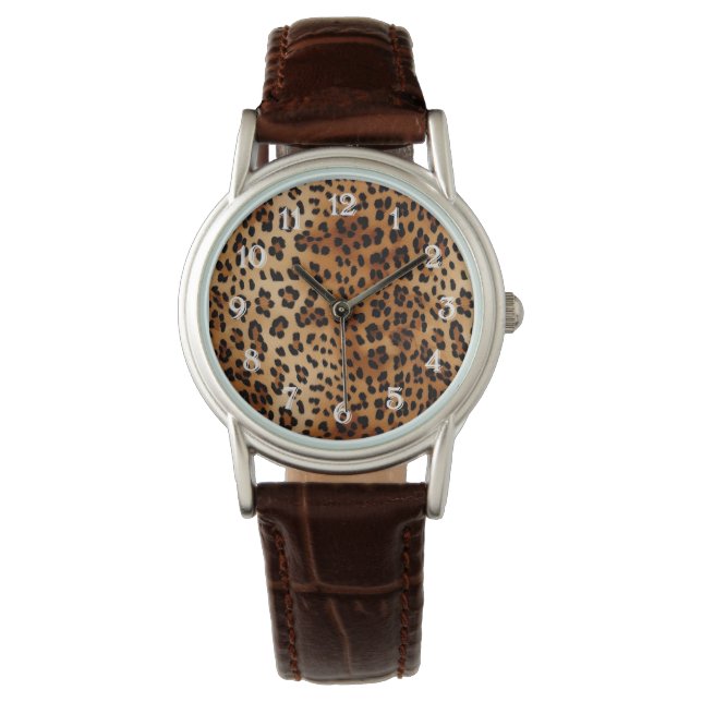 Brown Black Leopard Print Armbandsur (Framsida)