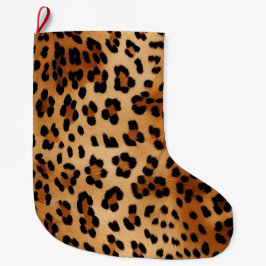 Brown Black Leopard Print Stor Julstrumpa