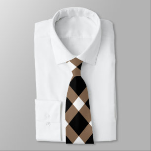 Brown, Black och White Diagonal Gingham Mönster Slips