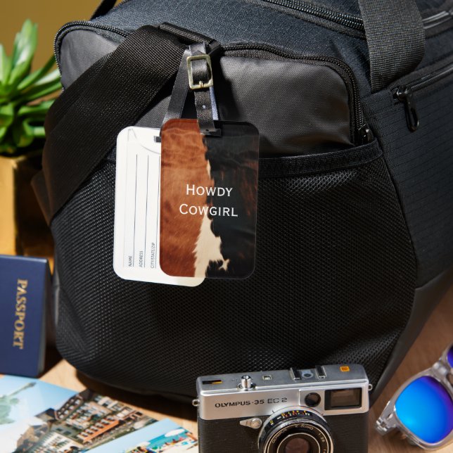 Brown Black Southwest Faux Cowhide Bagagebricka (Framsida & Baksida)