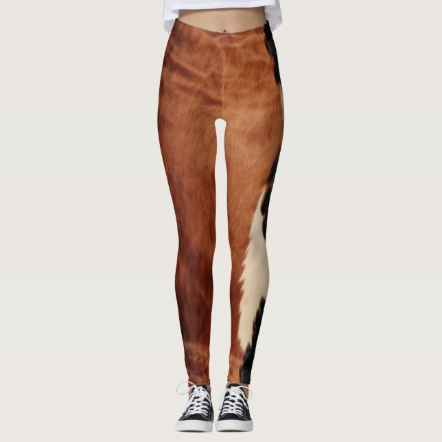 Brown Black Southwest Faux Cowhide Leggings (Framsida)