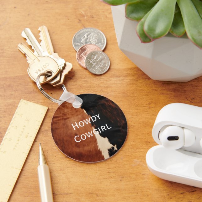 Brown Black Southwest Faux Cowhide Nyckelring (Skrivbord)