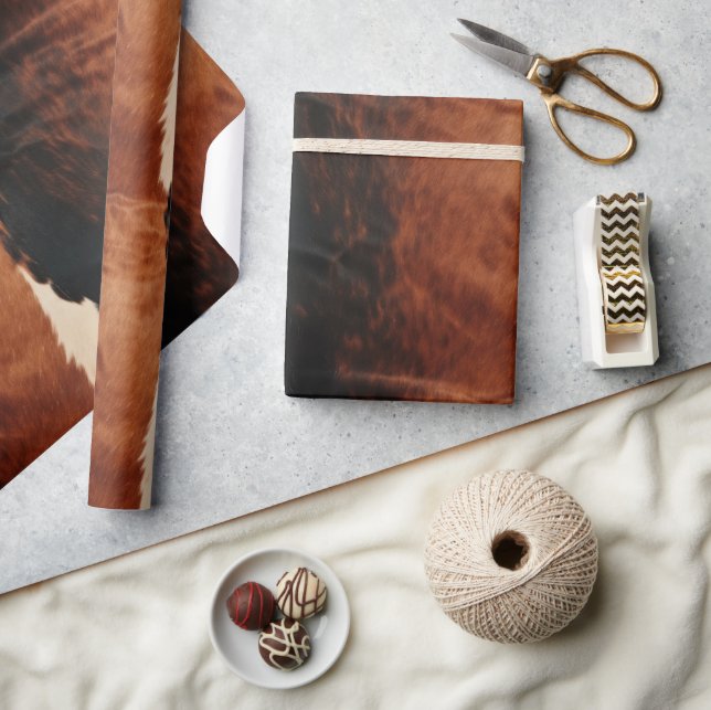 Brown Black Southwest Faux Cowhide Presentpapper (Hantverk)