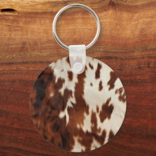Brown Black White Cowhide Nyckelring