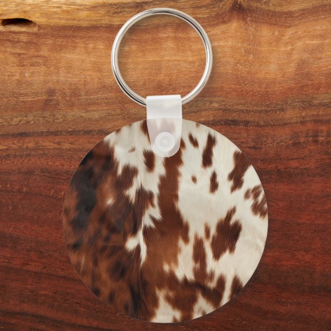 Brown Black White Cowhide Nyckelring (Framsida)