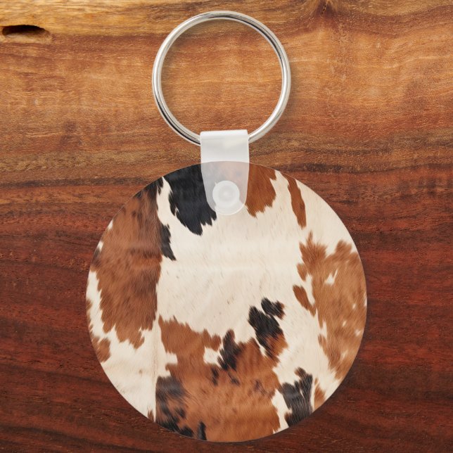 Brown Black White Cowhide Nyckelring (Framsida)