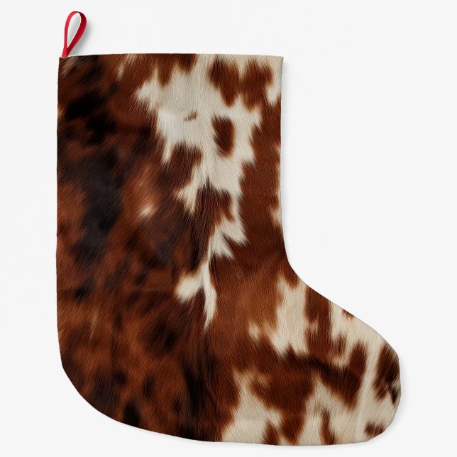 Brown Black White Cowhide Stor Julstrumpa (Framsidan)