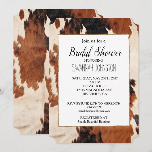 Brown Black White Faux Cowhide Inbjudningar (Fram/baksida)