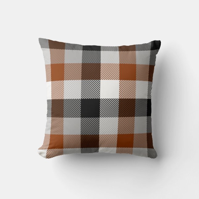 Brown Black White Twill Gingham Design Kudde (Framsida)