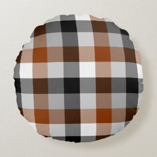 Brown Black White Twill Gingham Design Rund Kudde
