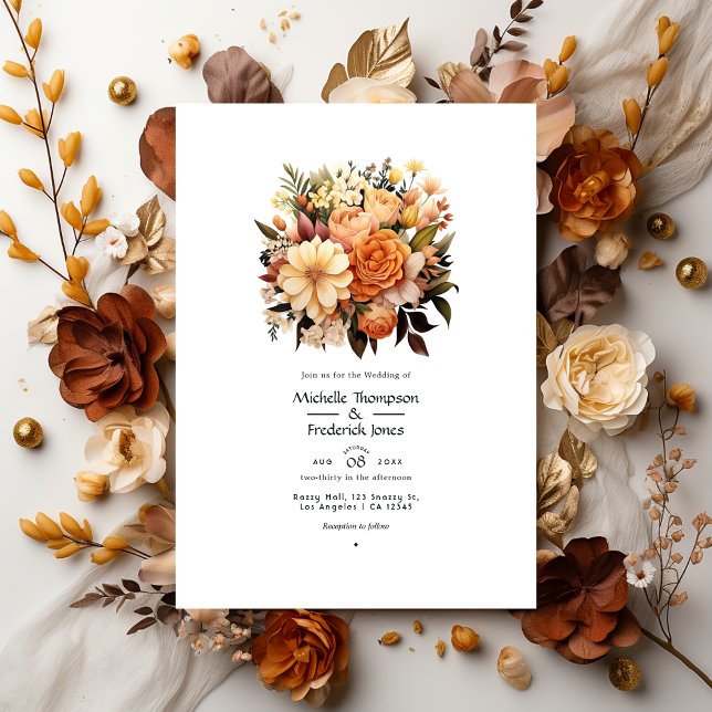Brown Blend Blommigt Winter Wedding Inbjudningar (Skapare uppladdad)