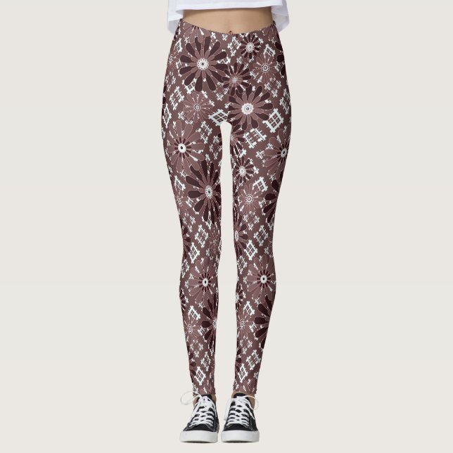 Brown, blomman mönster leggings (Framsida)