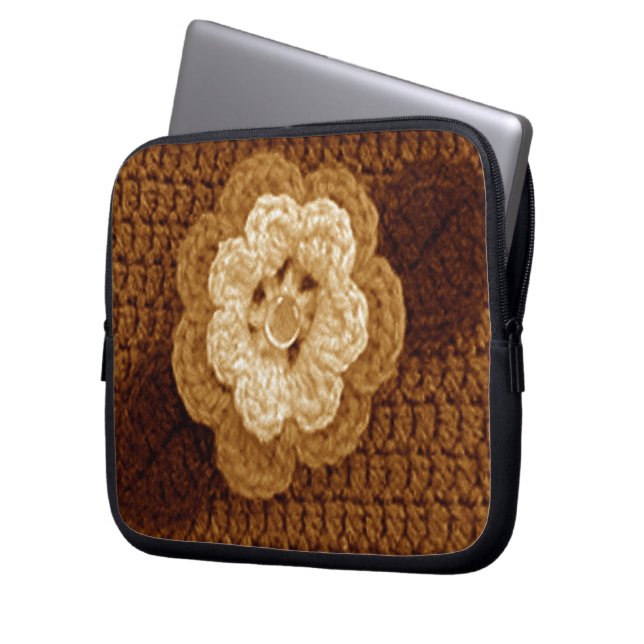 Brown Blommigt Artisan Crochet Print Electronics B Laptop Fodral (Framsidan Vänster)