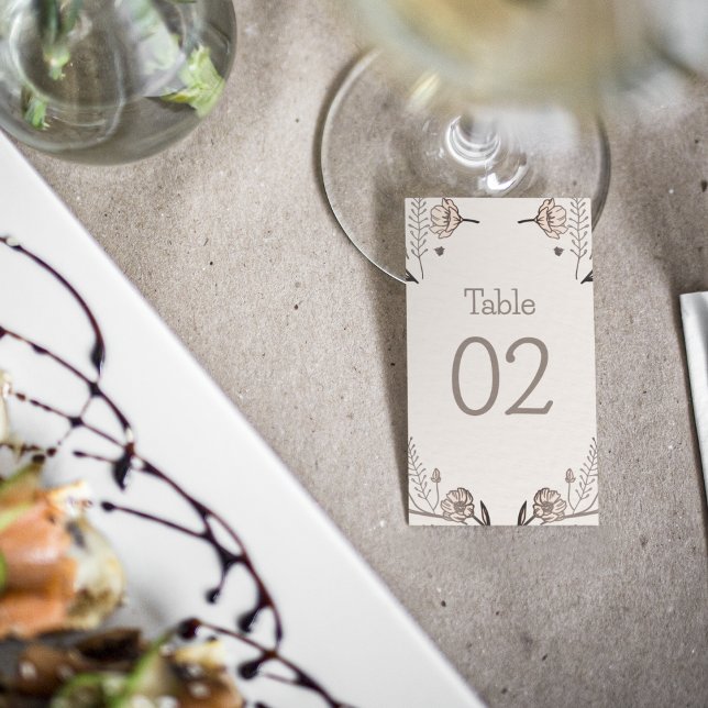 Brown Blommigt Bröllop Theme Bordsnummer (Table numbers to help your guests)
