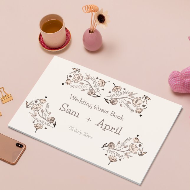 Brown Blommigt Bröllop Theme Gästböcker (simple and ethnic theme Guest book)