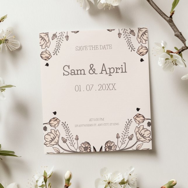Brown Blommigt Bröllop Theme Spara Datumet (save the date wedding card in your theme)