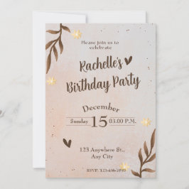 Brown Blommigt Löv Birthday Inbjudningar