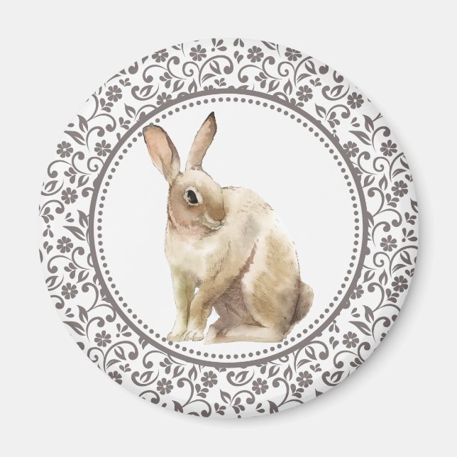 Brown Blommigt Påsk Rabbit Magnet (Framsidan)