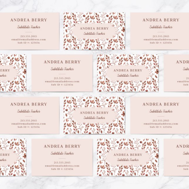 Brown Blommigt Suppleant Lärare Visitkort (Skapare uppladdad)