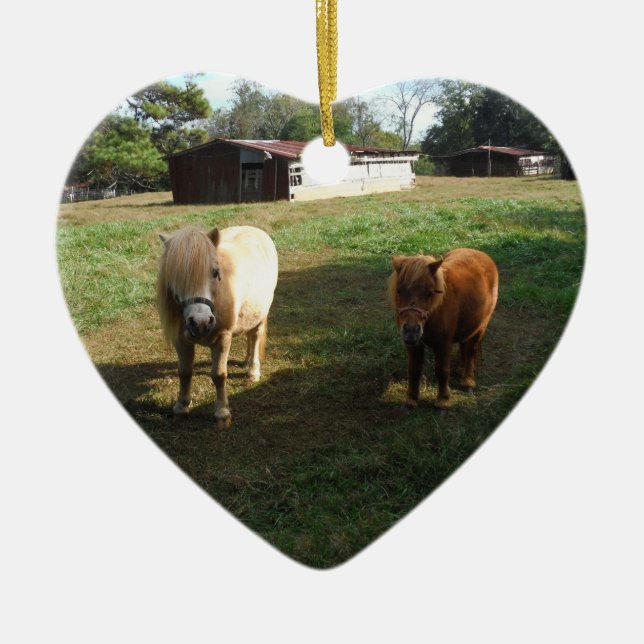 Brown Blond, två Miniature Horses, Little Pony Julgransprydnad Keramik (Framsidan)