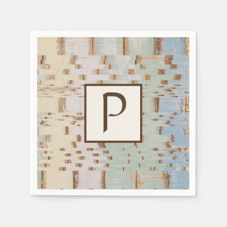 Brown Blue Abstrakt Monogrammed Pappersservett