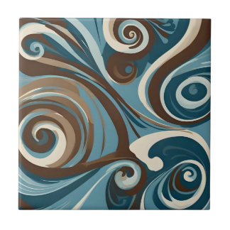 Brown, Blue, and Cream Abstract Kakelplatta