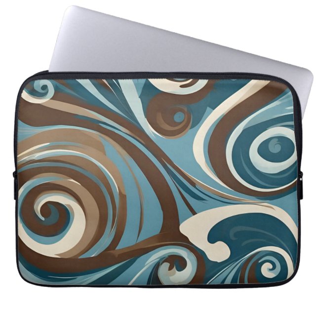 Brown, Blue, and Cream Abstract Laptop Fodral (Framsidan)