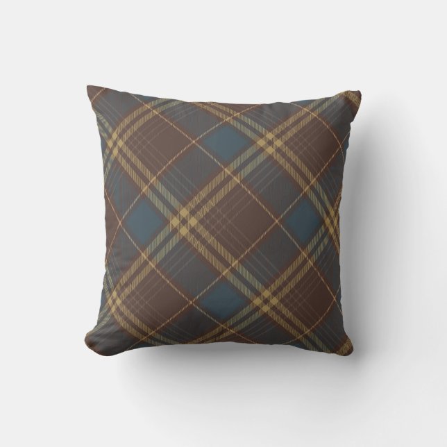 Brown Blue Argyle Play Rustic Mönster Kudde (Framsida)