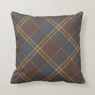 Brown Blue Argyle Play Rustic Mönster Kudde