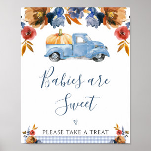 Brown Blue Blommigt Little Pumpkin Lastbil Baby Sh Poster