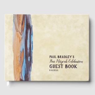 Brown, Blue, Caramel Brush Stroke Pub Mitzvah Gästböcker