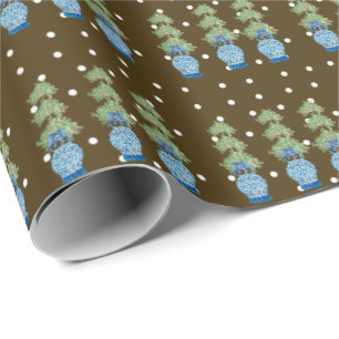 Brown Blue Chinoiserie Orange Topiary Presentpapper