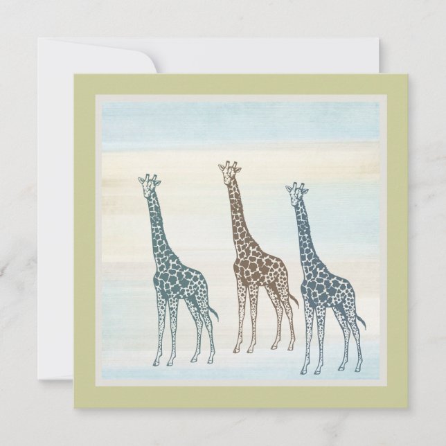 Brown Blue Giraffes Baby Shower Inbjudningar (Framsida)
