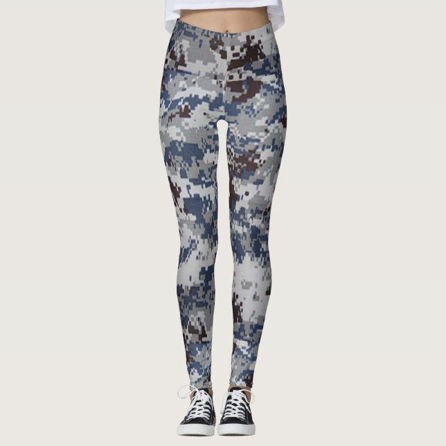 Brown Blue Mönster Camouflage Women Leggings (Framsida)