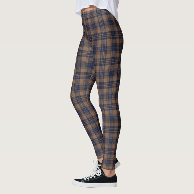 Brown Blue Tartan Play Rustic Mönster Leggings (Vänster)