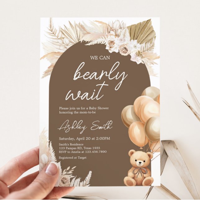 Brown Boho Bear Balloon Baby Shower Inbjudningar (Brown Balloons Baby Shower Invitation)