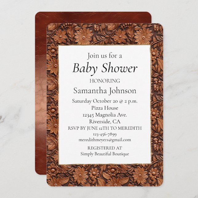 Brown Boho Blommigt Inbjudningar (Fram/baksida)