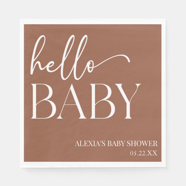 Brown Boho Bohemian Hej Baby Baby Shower Pappersservett (Framsidan)