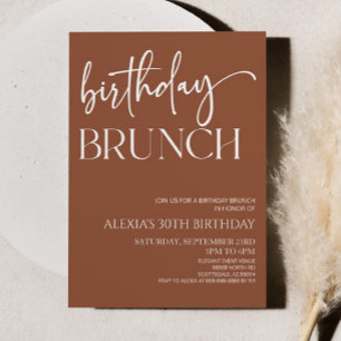 Brown Boho Bohemian Minimal Birthday Brunch Party Inbjudningar