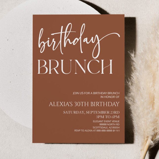 Brown Boho Bohemian Minimal Birthday Brunch Party Inbjudningar (Skapare uppladdad)