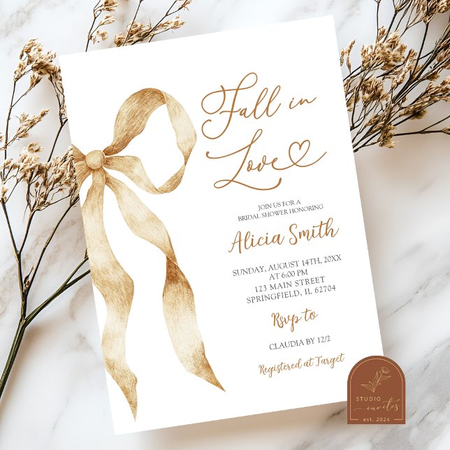 Brown boho Bow Coquette fall in love bridal shower Inbjudningar (Skapare uppladdad)