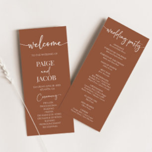 Brown Boho Minimal Minimalist-Bröllopsprogram