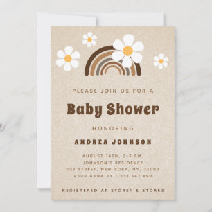 Brown Boho Rainbow & Daisy Blommigt Sand Baby Show Inbjudningar