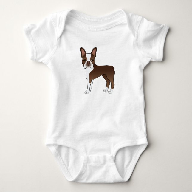 Brown Boston Terrier Adsible Tecknad hund Design T Shirt (Framsida)